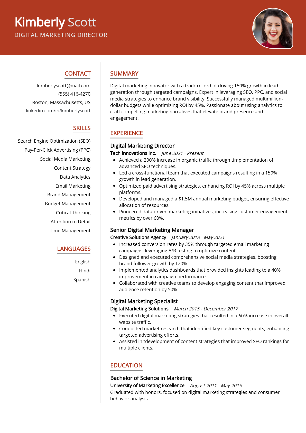Digital Marketing Director Resume - Resume Sample