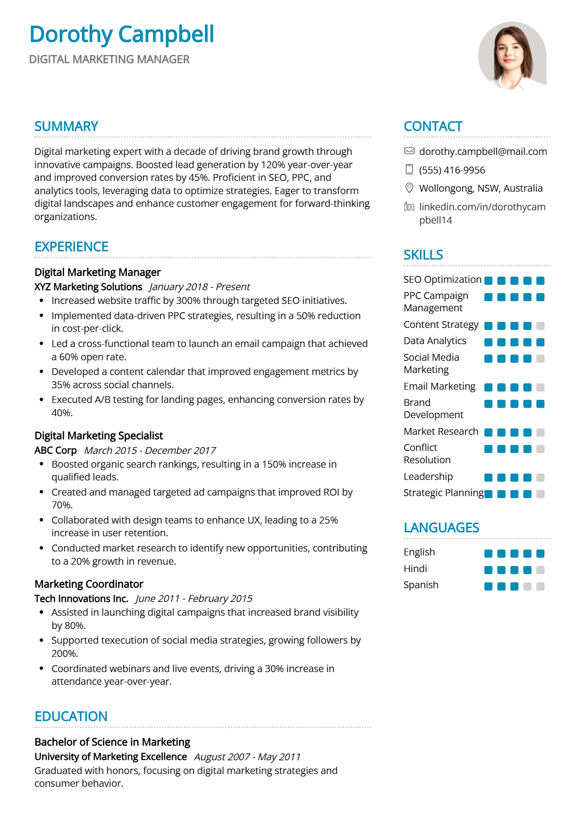 Digital Marketing Manager Resume - Resume Sample