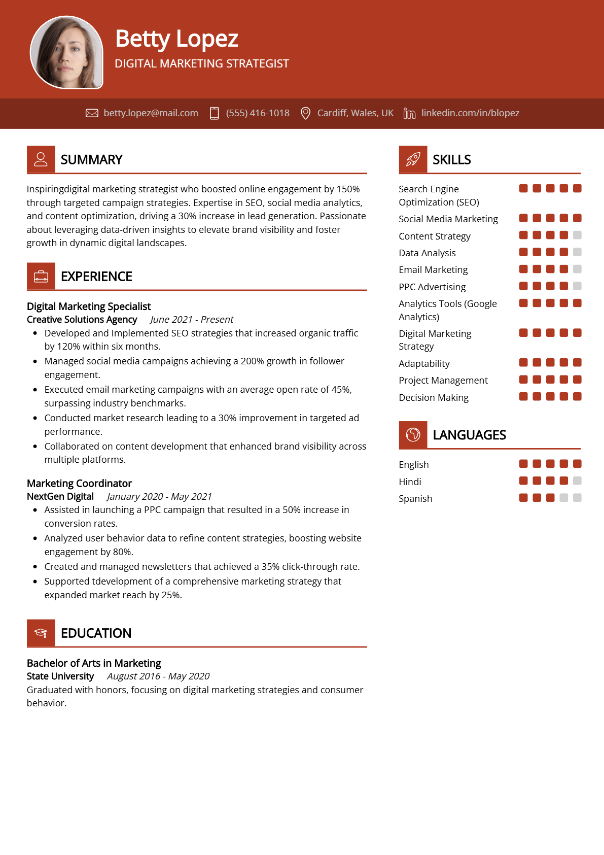 Digital Marketing Strategist Resume - Resume Sample
