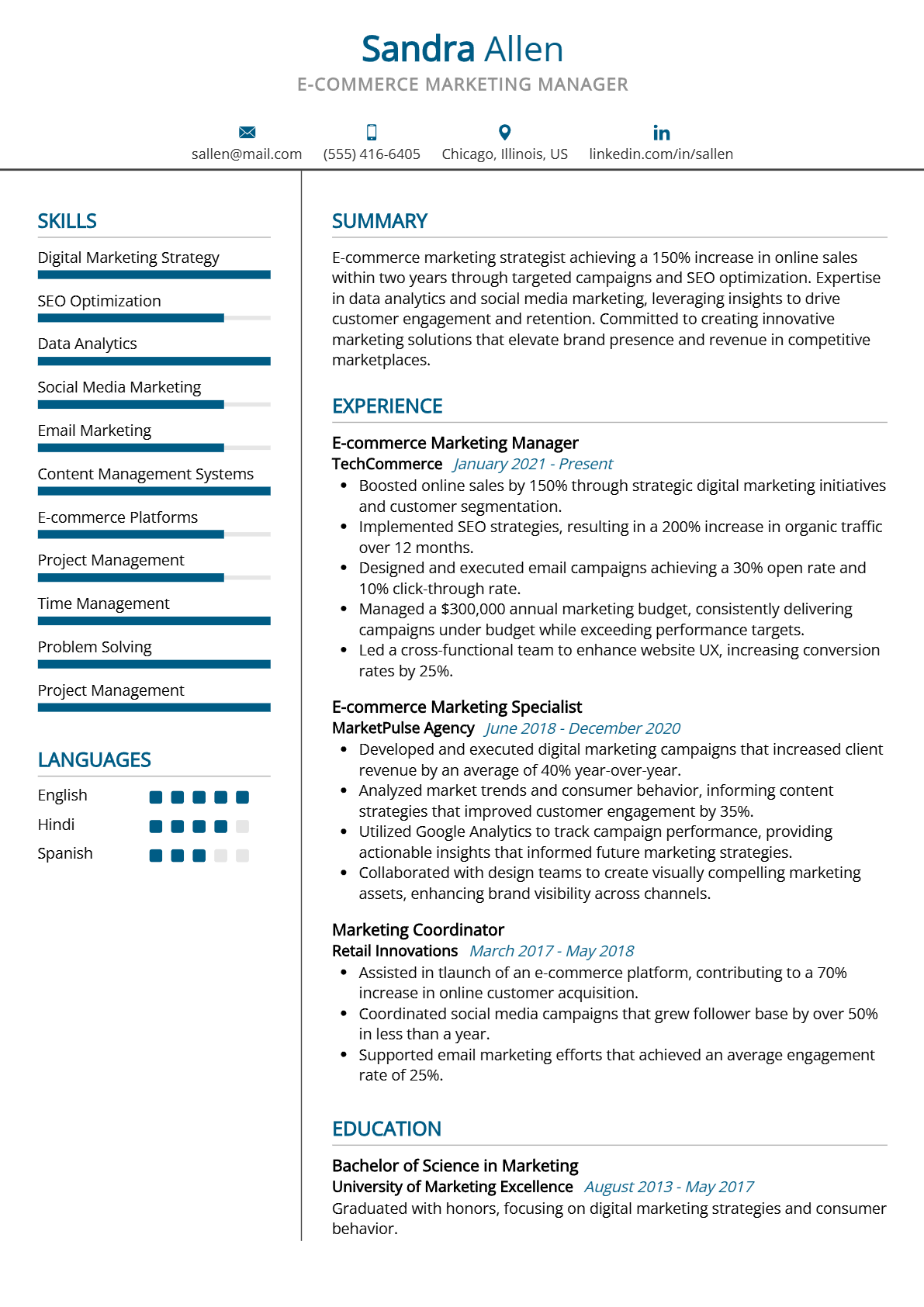 E-commerce Marketing Manager Resume - Resume Sample