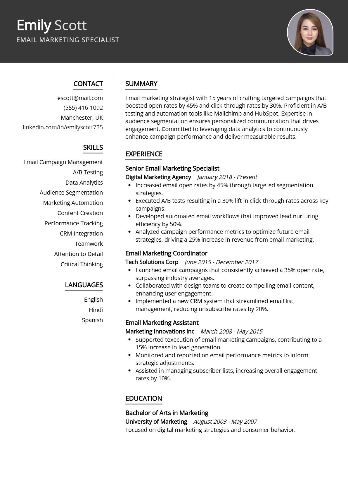 Email Marketing Specialist Resume - Resume Sample