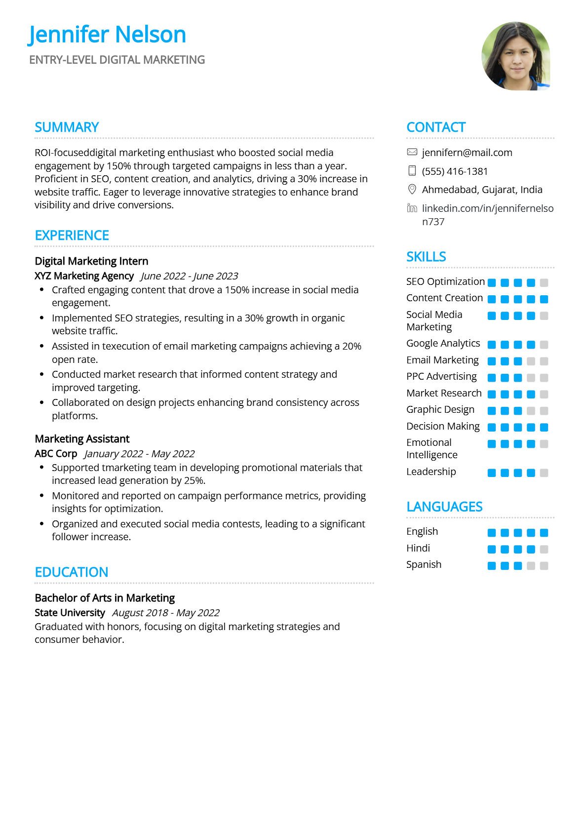 Entry-Level Digital Marketing Resume - Resume Sample