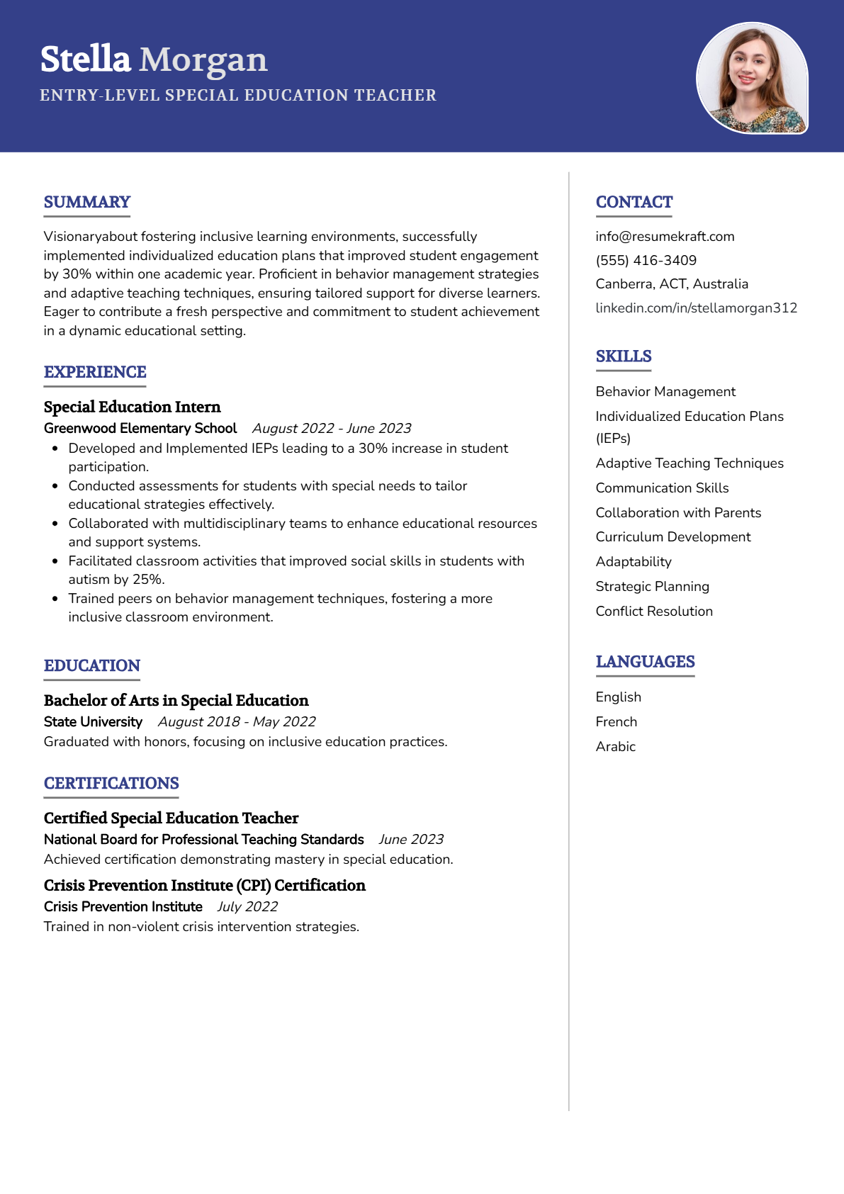 Entry-Level Special Education Teacher Resume - Resume Sample