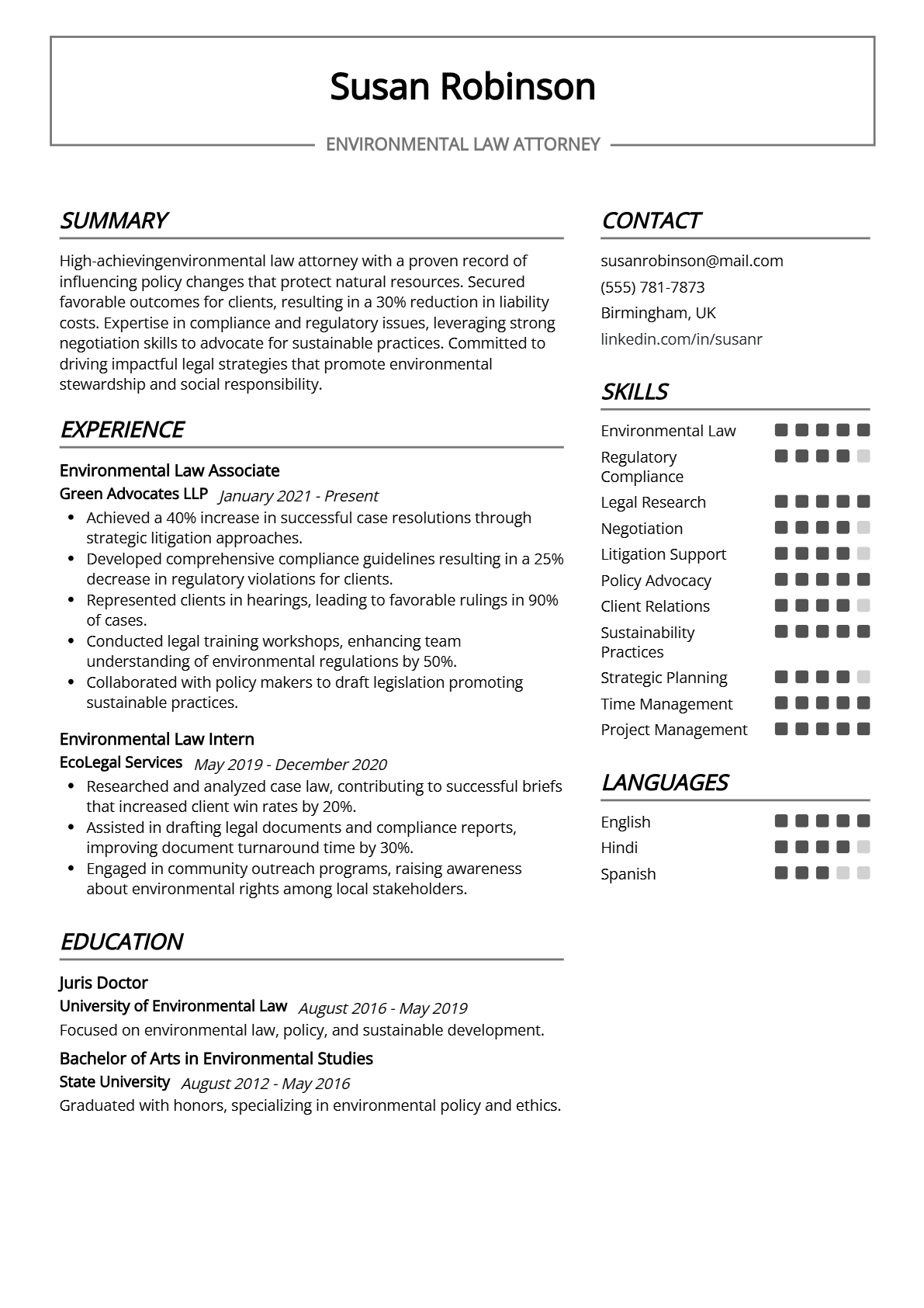 Environmental Law Attorney Resume - Resume Sample