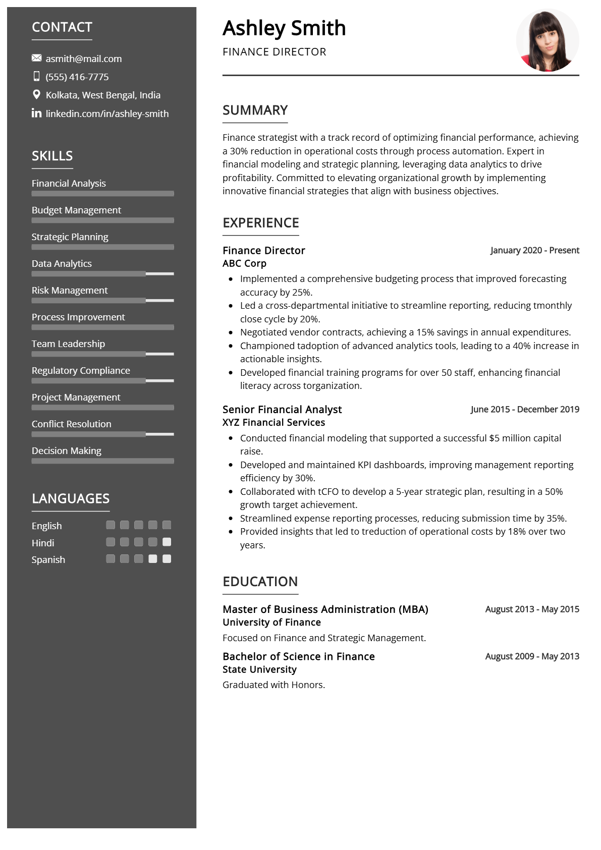 Finance Director Resume - Resume Sample