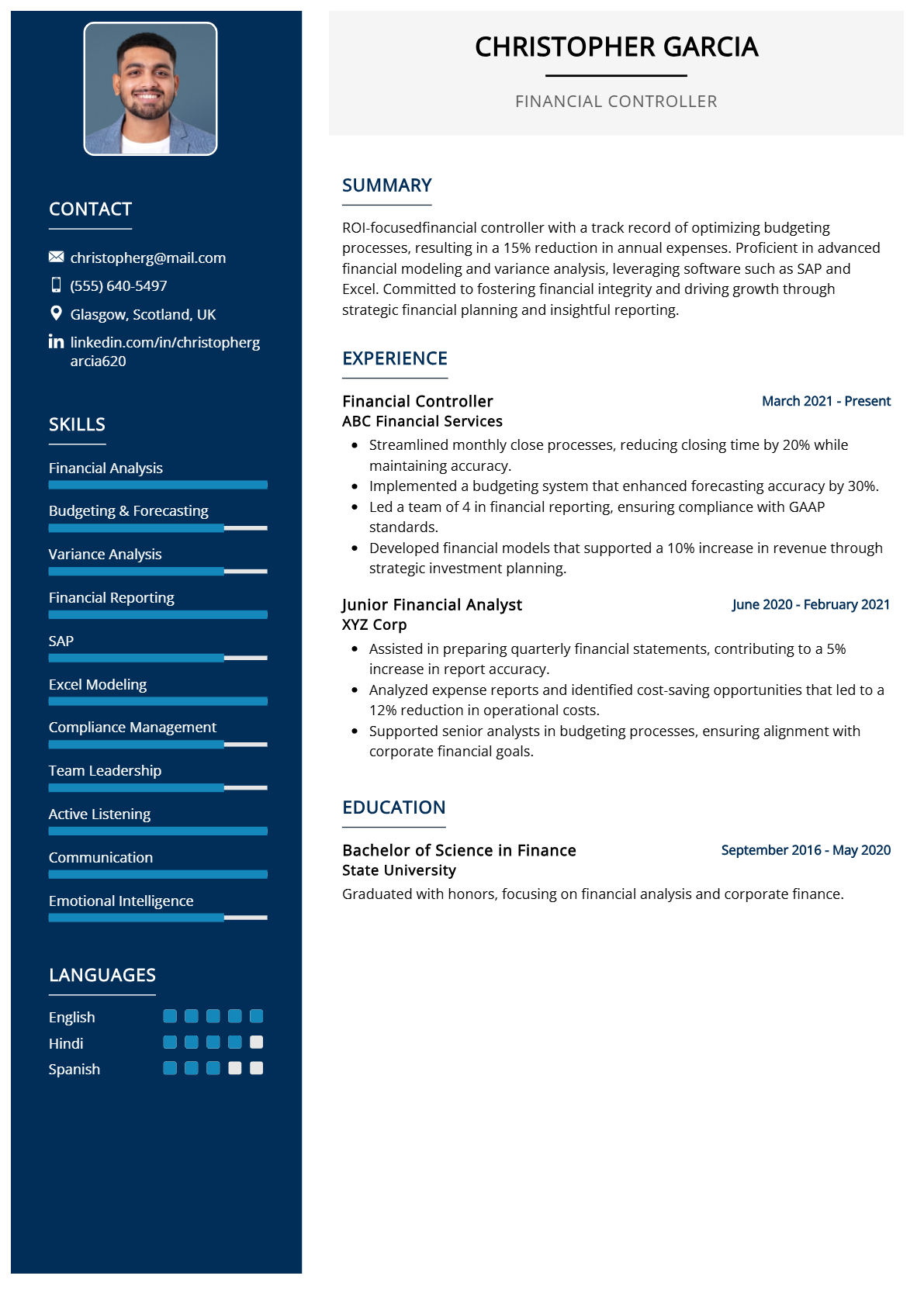 Financial Controller Resume - Resume Sample