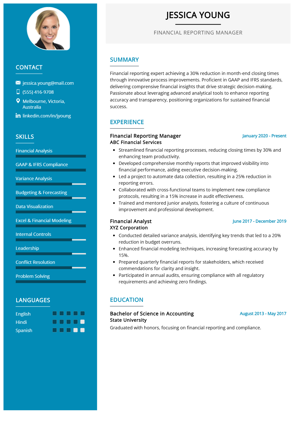 Financial Reporting Manager Resume - Resume Sample