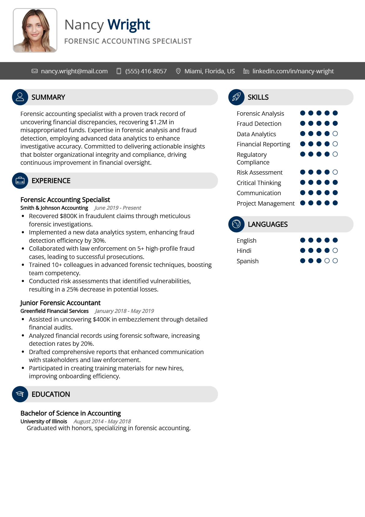 Forensic Accounting Specialist Resume - Resume Sample
