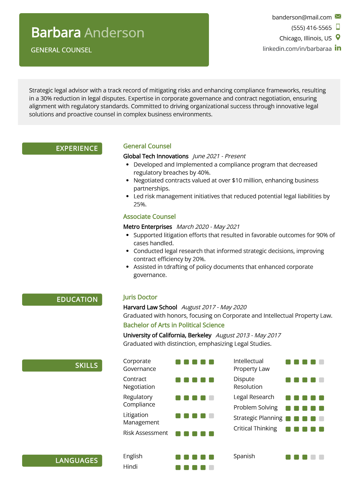 General Counsel Resume - Resume Sample