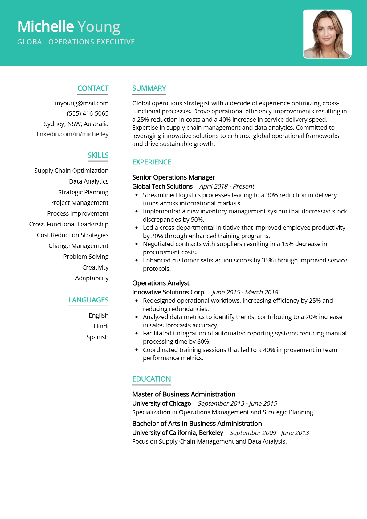 Global Operations Executive Resume - Resume Sample