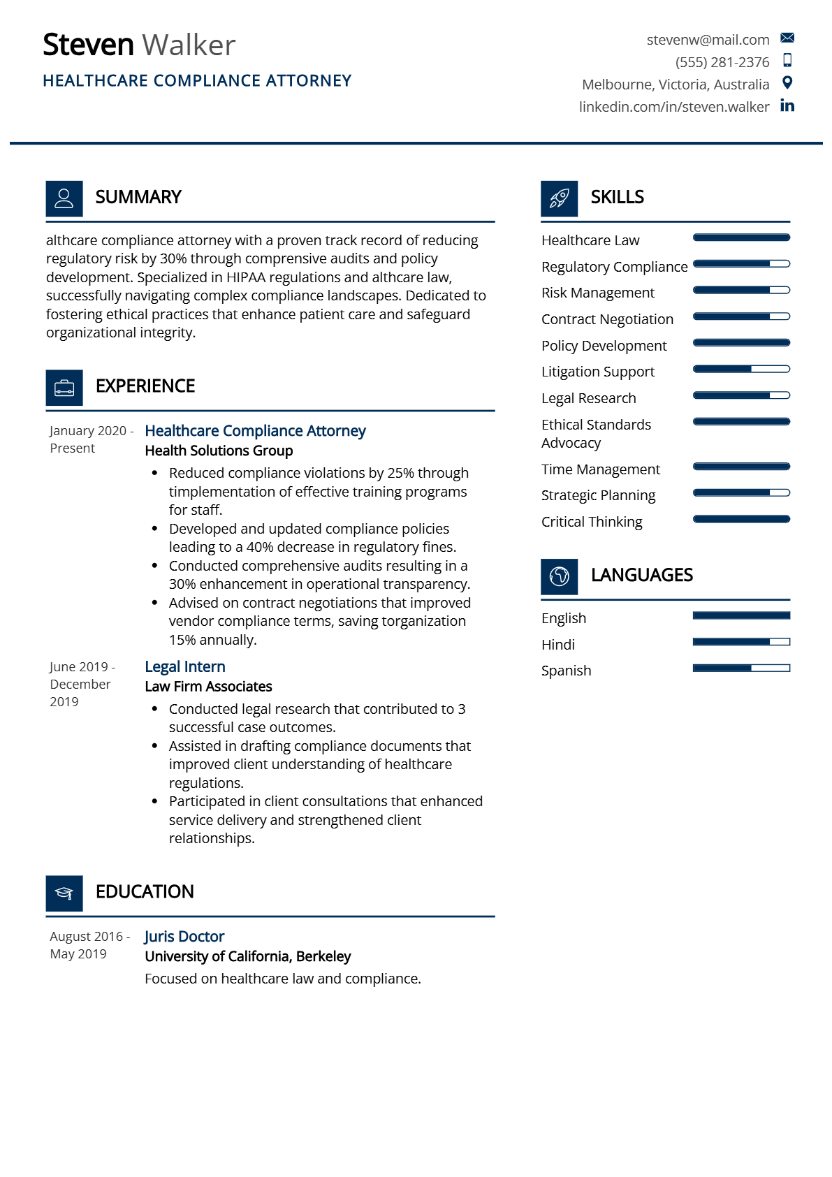 Healthcare Compliance Attorney Resume - Resume Sample