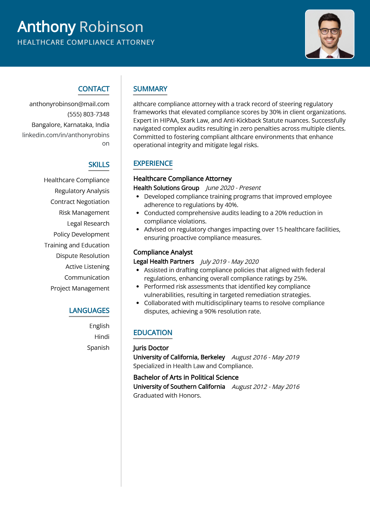 Healthcare Compliance Attorney Resume - Resume Sample