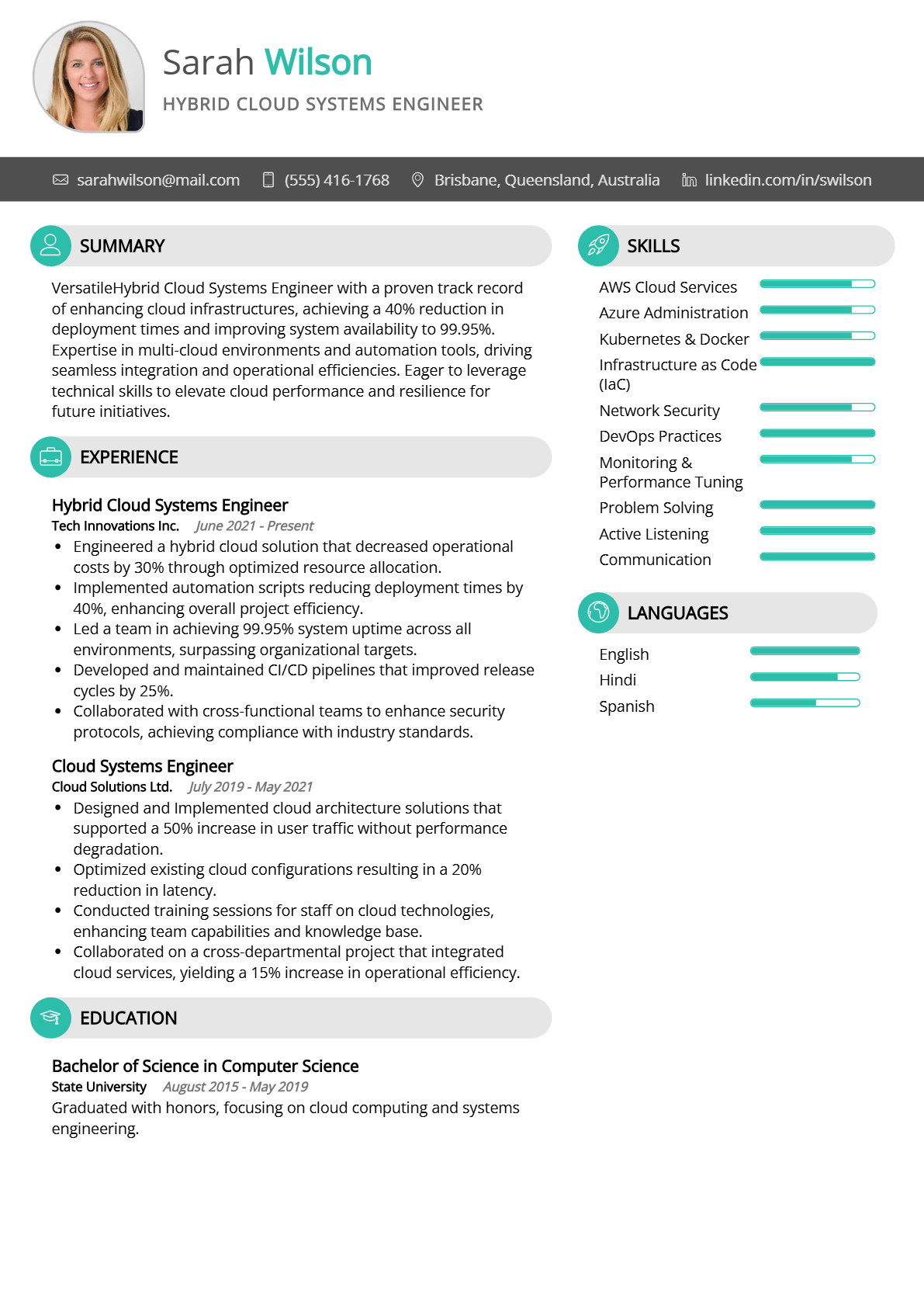 Hybrid Cloud Systems Engineer Resume - Resume Sample