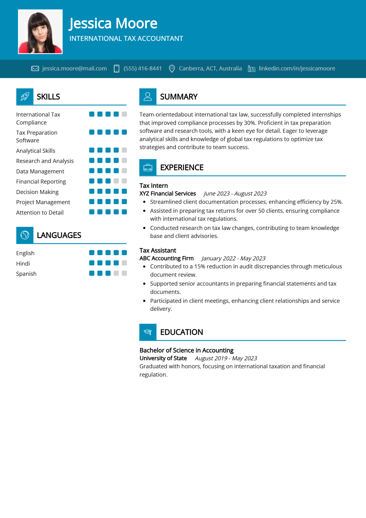International Tax Accountant Resume - Resume Sample