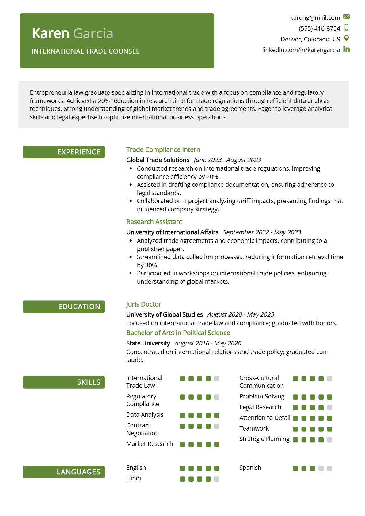 International Trade Counsel Resume - Resume Sample