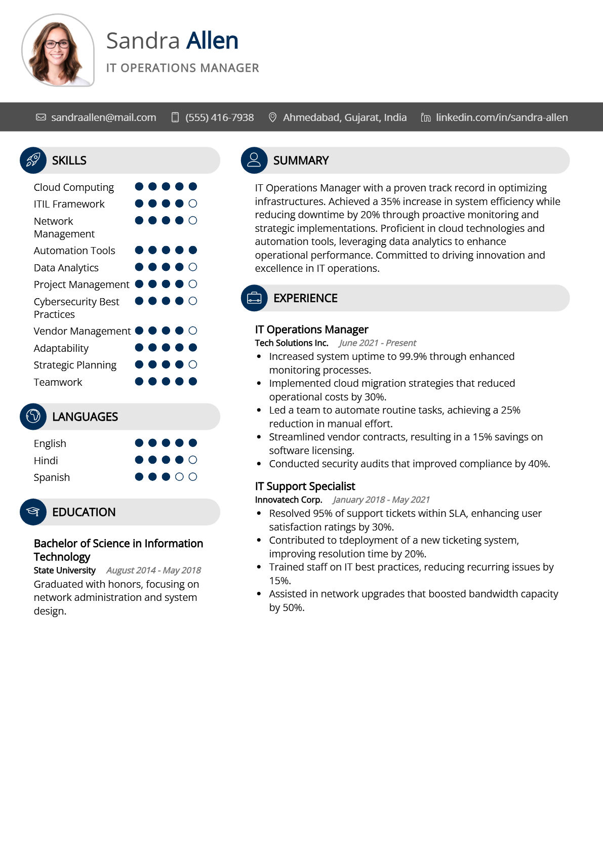 IT Operations Manager Resume - Resume Sample