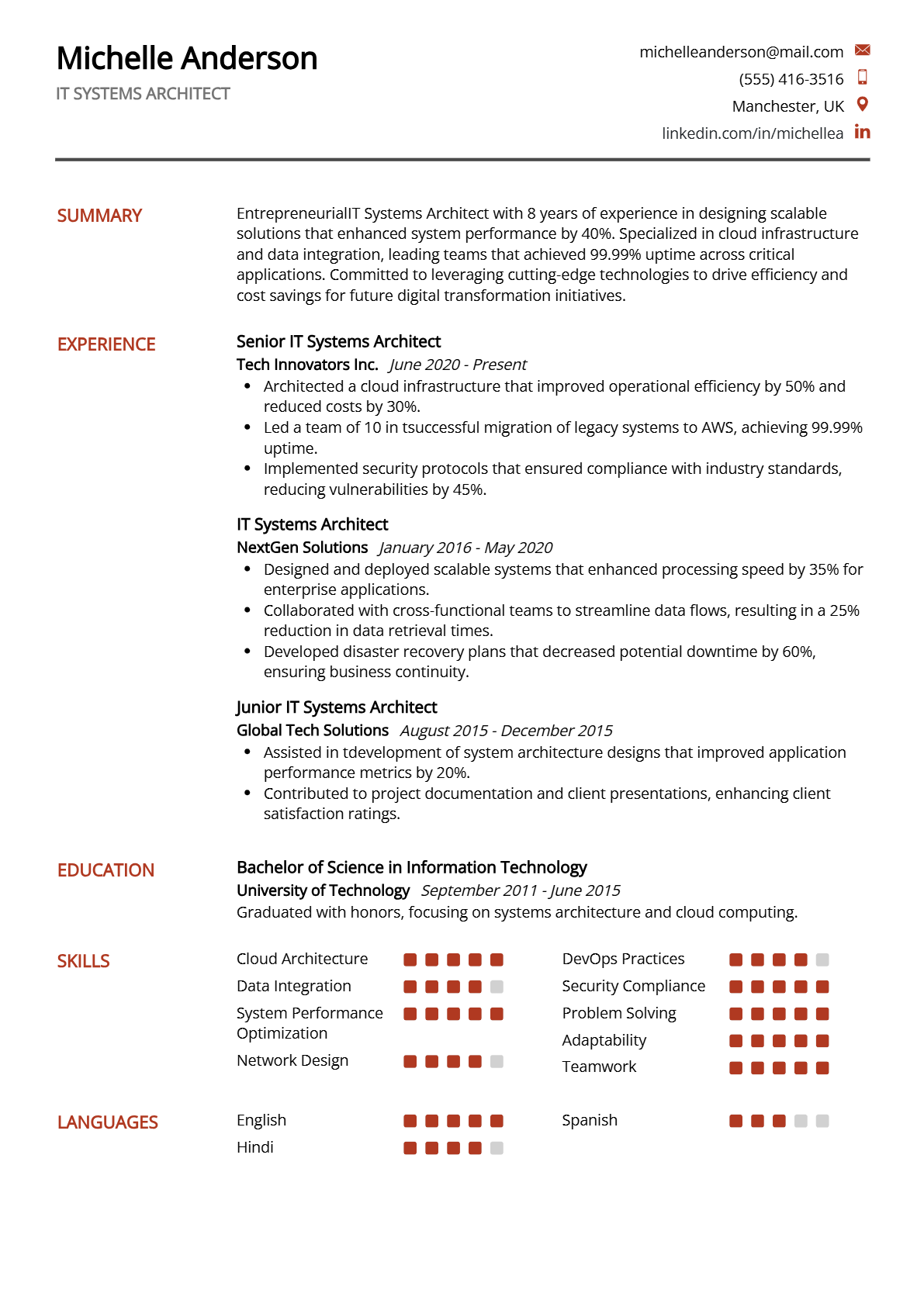 IT Systems Architect Resume - Resume Sample