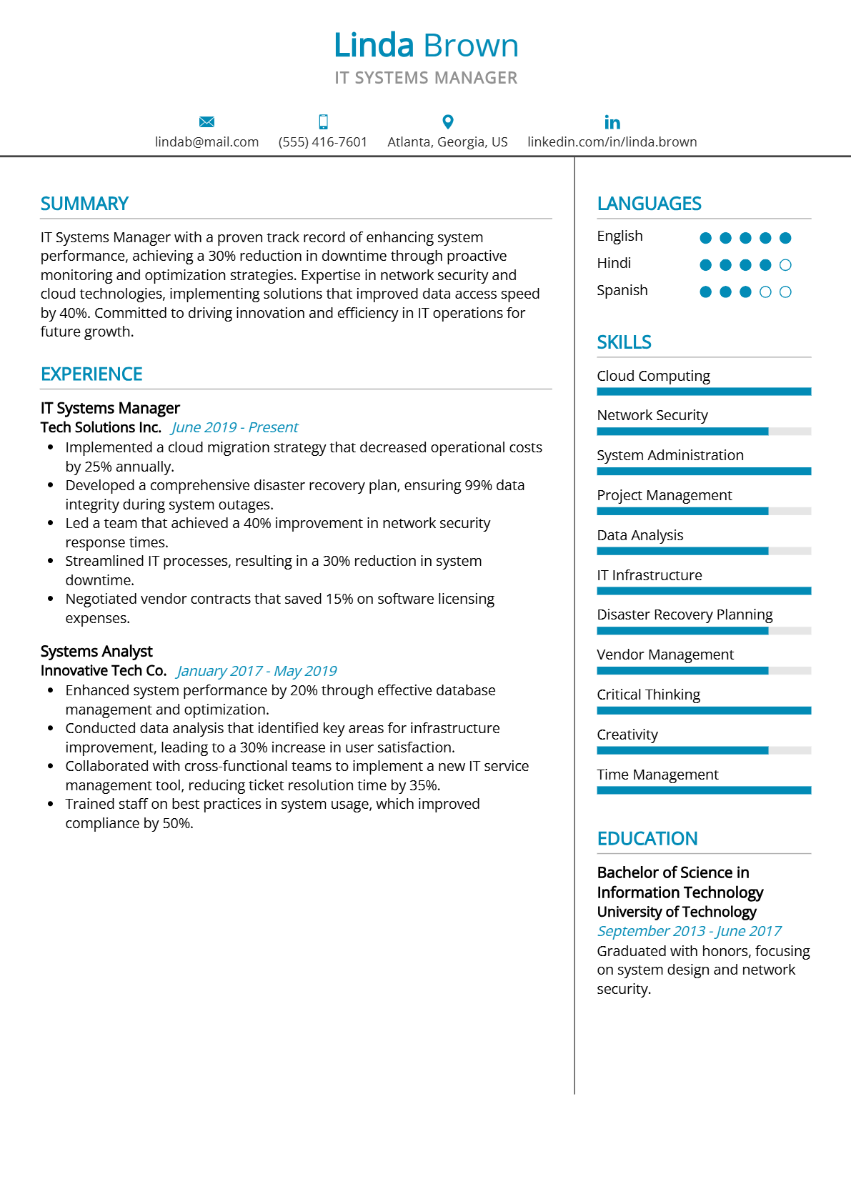 IT Systems Manager Resume - Resume Sample