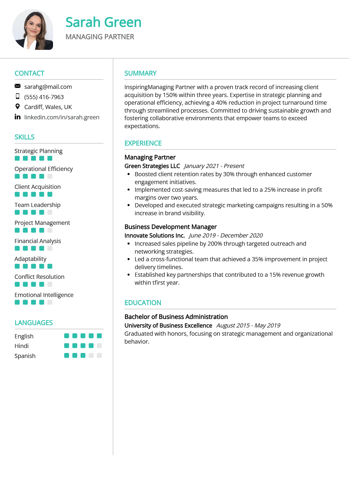 Managing Partner Resume - Resume Sample