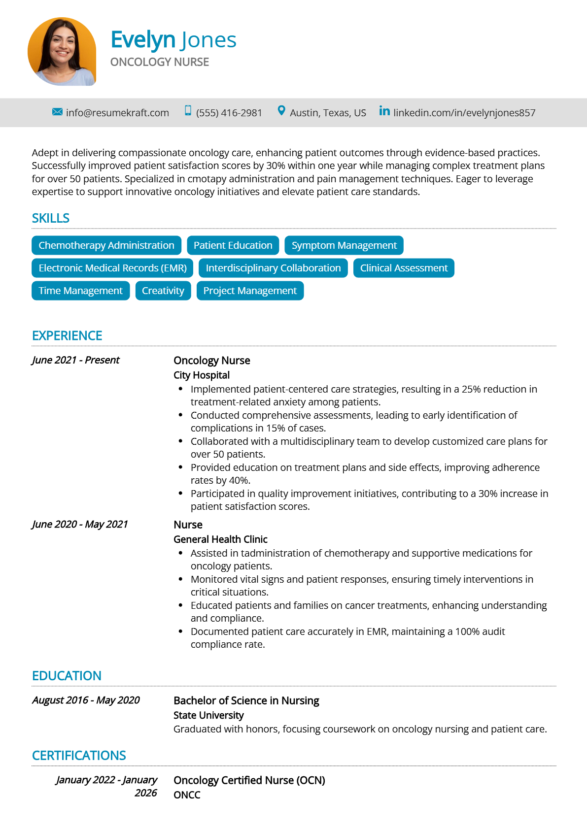 Oncology Nurse Resume - Resume Sample