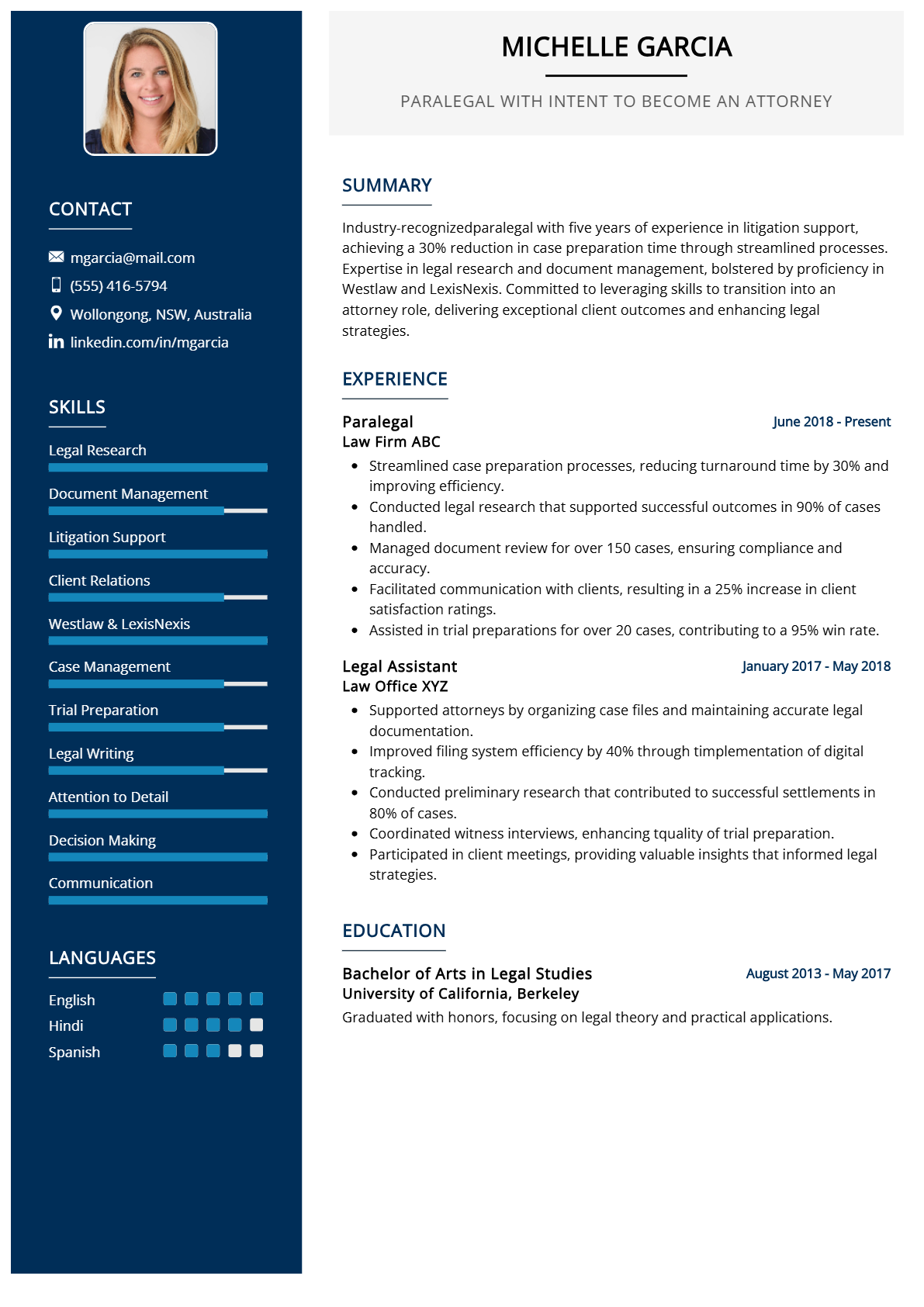 Paralegal with Intent to Become an Attorney Resume - Resume Sample