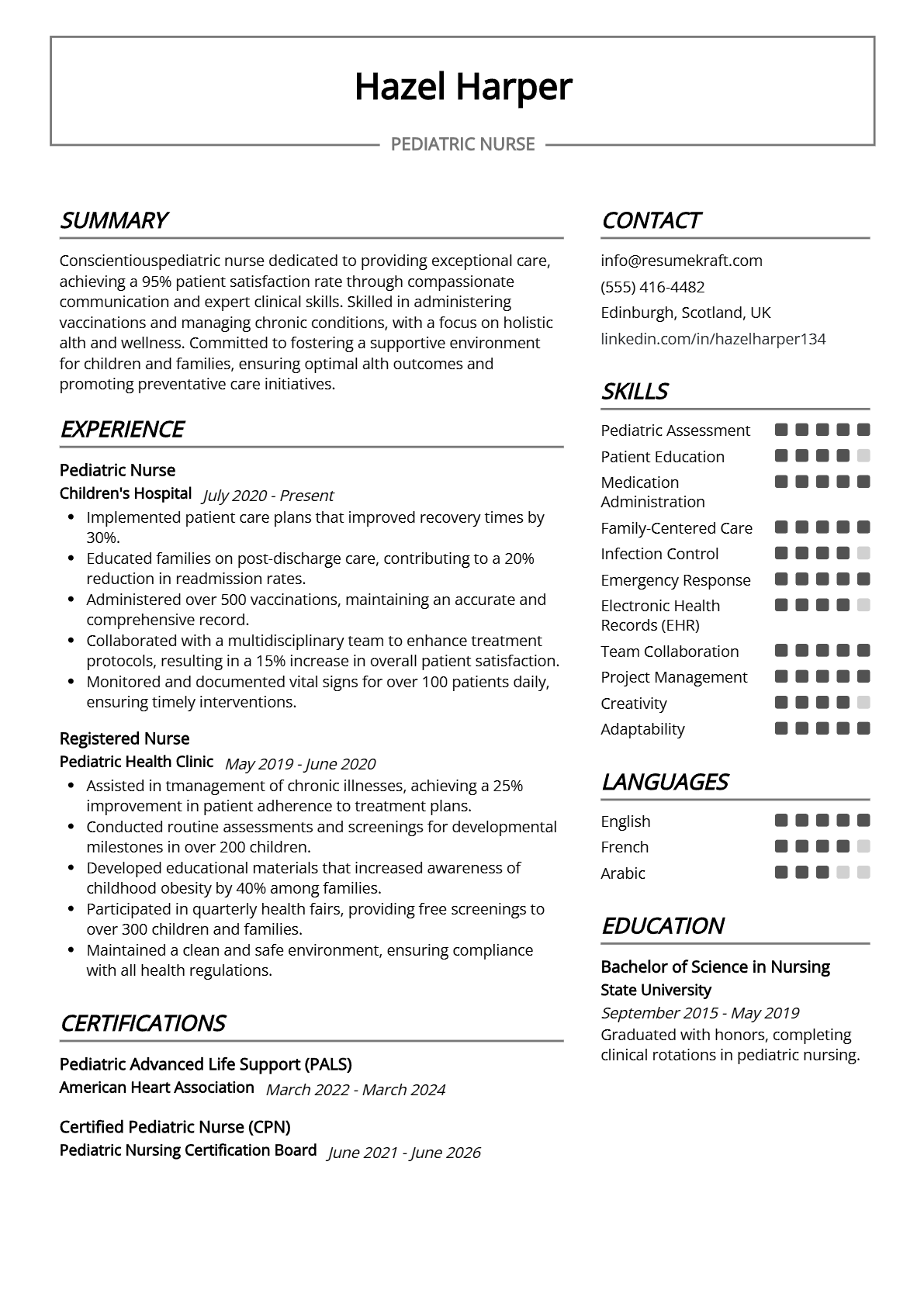 Pediatric Nurse Resume - Resume Sample