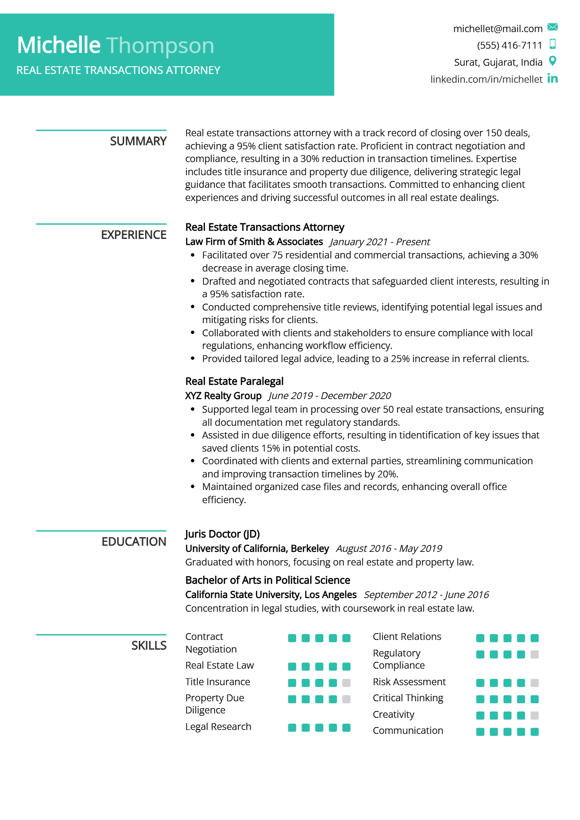 Real Estate Transactions Attorney Resume - Resume Sample