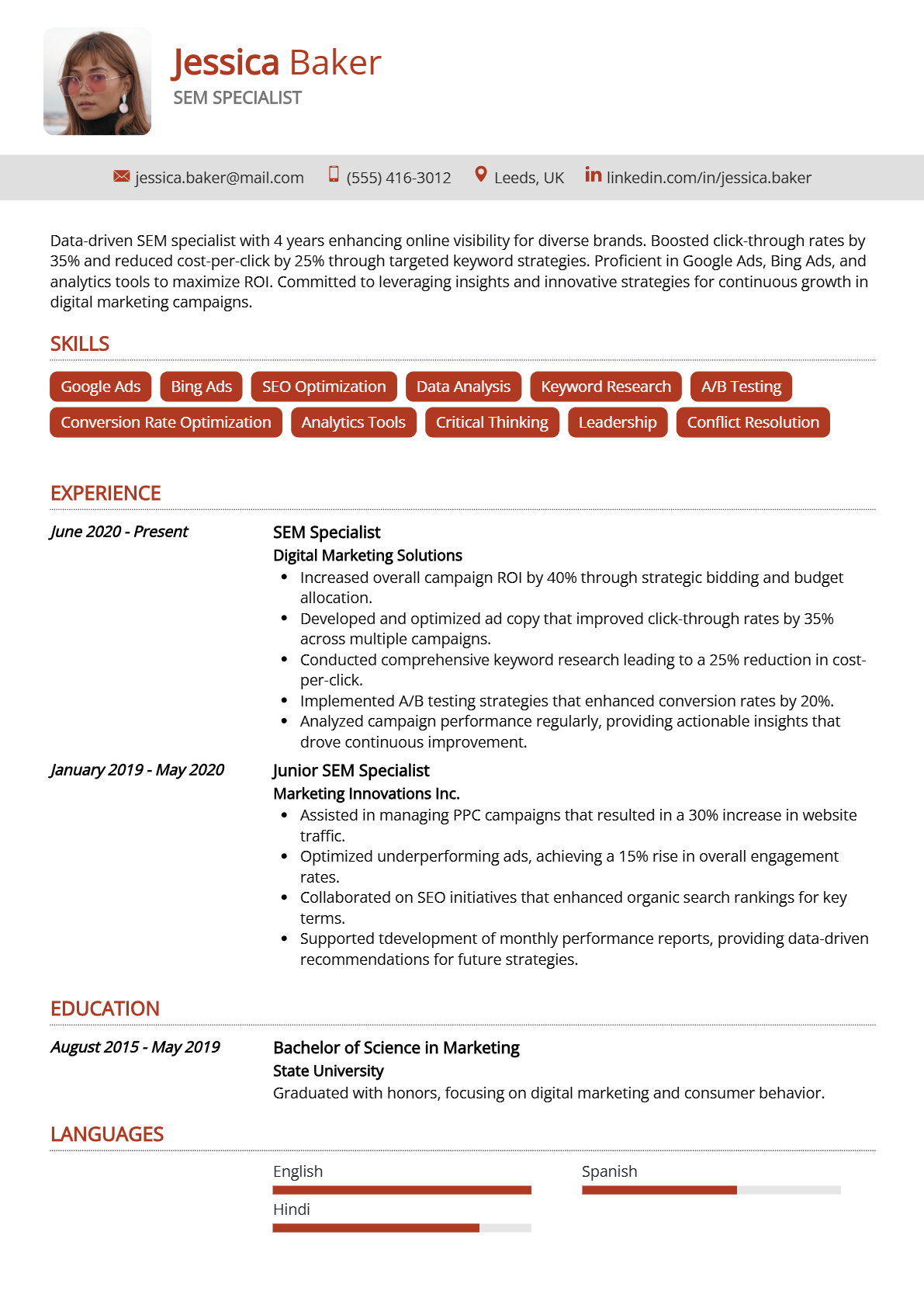SEM Specialist Resume - Resume Sample