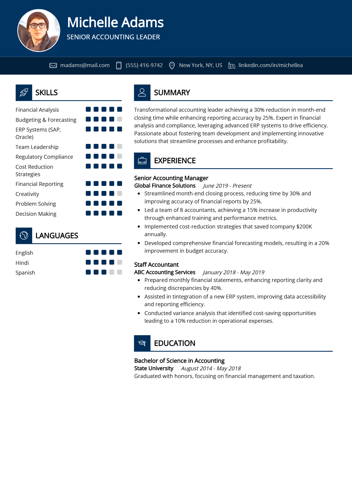 Senior Accounting Leader Resume - Resume Sample