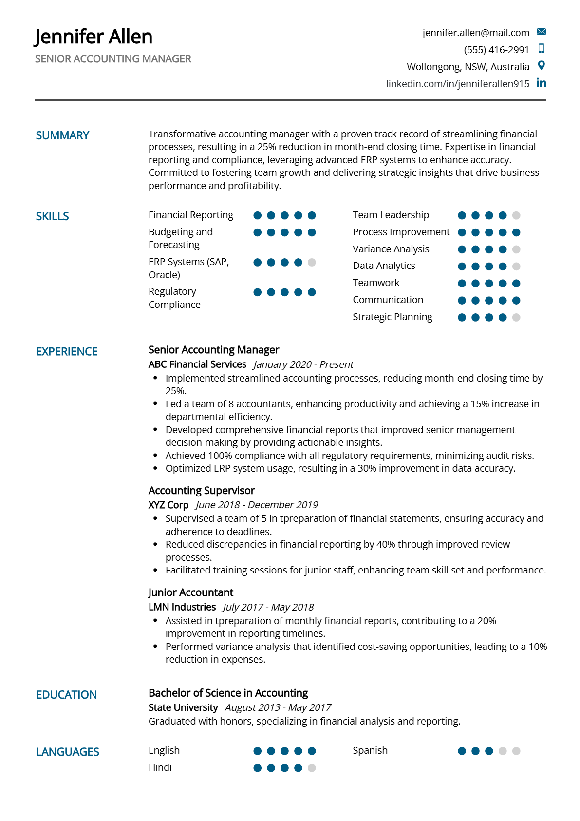 Senior Accounting Manager Resume - Resume Sample