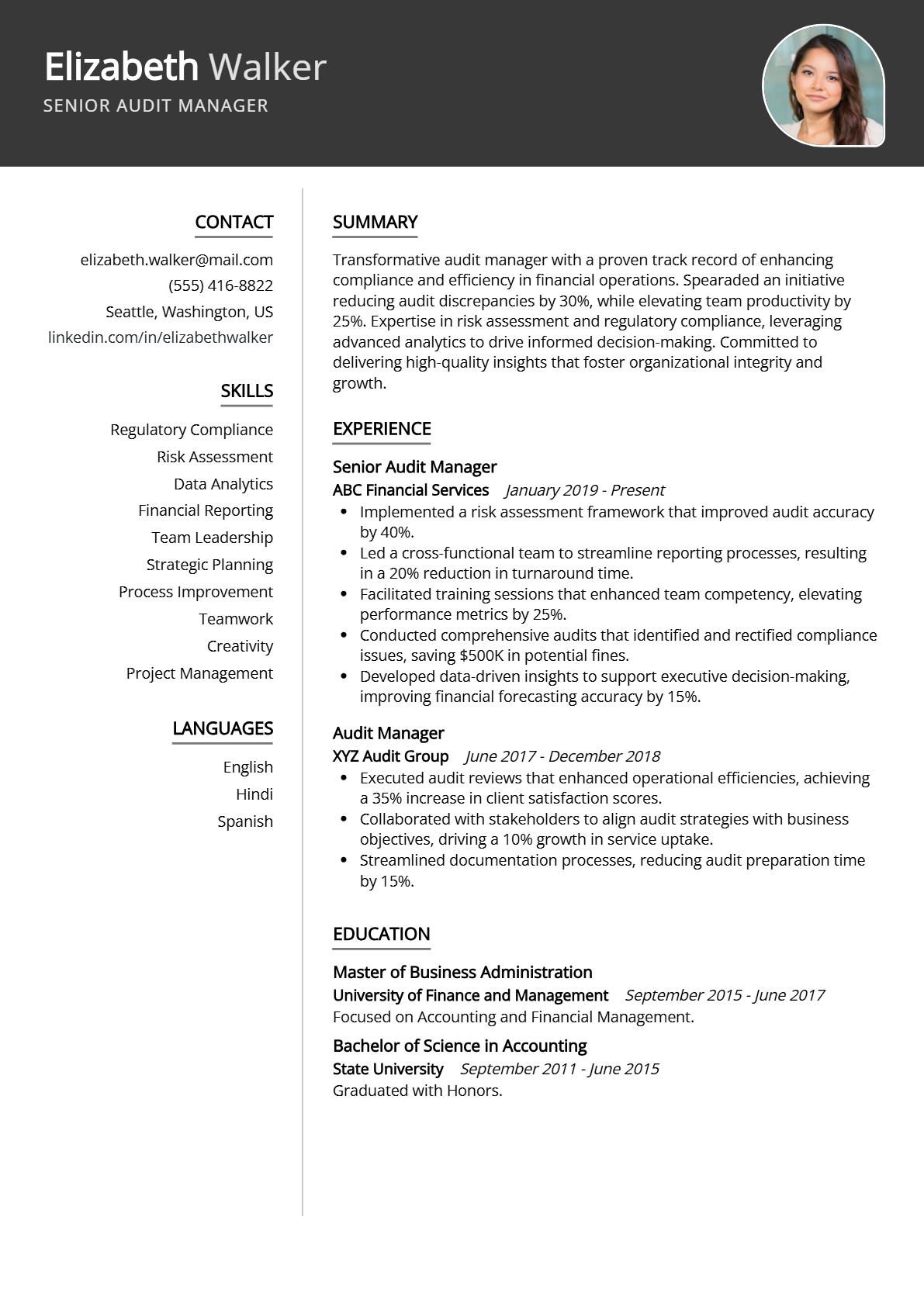 Senior Audit Manager Resume - Resume Sample
