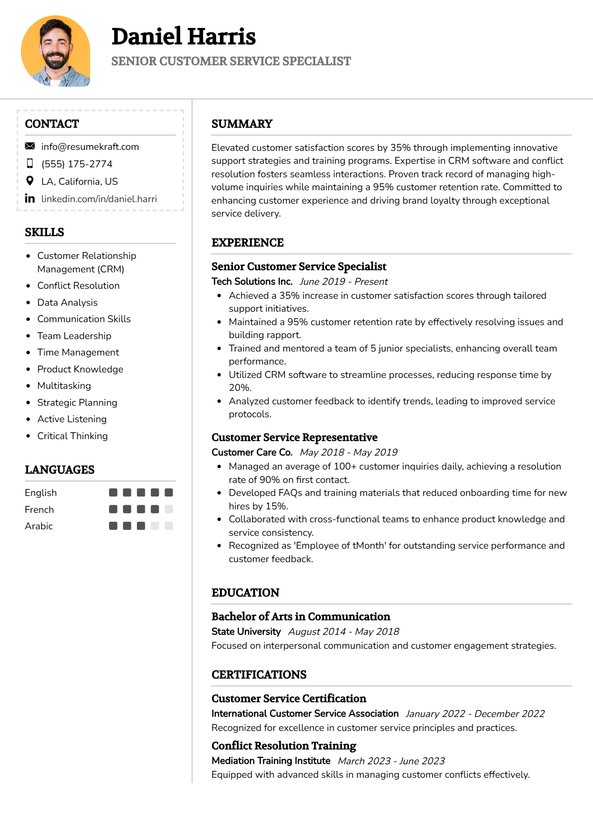 Senior Customer Service Specialist Resume - Resume Sample