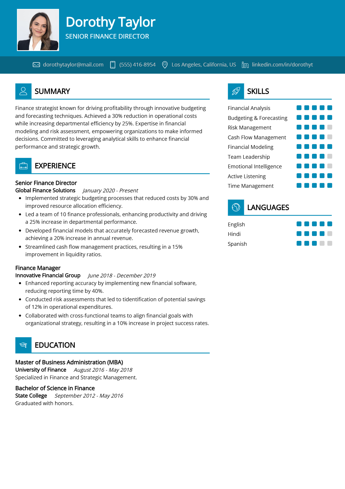 Senior Finance Director Resume - Resume Sample