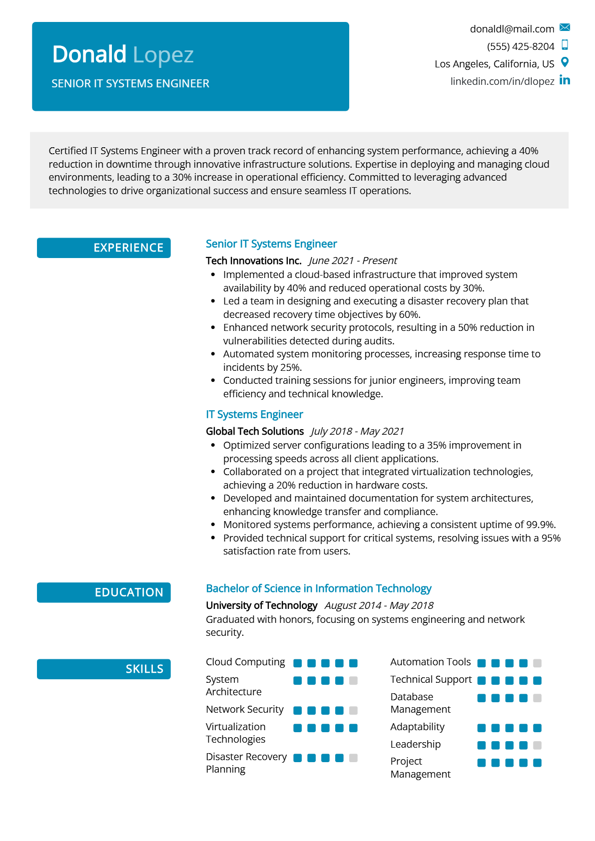 Senior IT Systems Engineer Resume - Resume Sample
