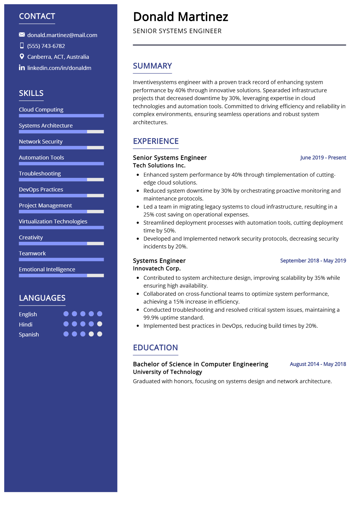 Senior Systems Engineer Resume - Resume Sample
