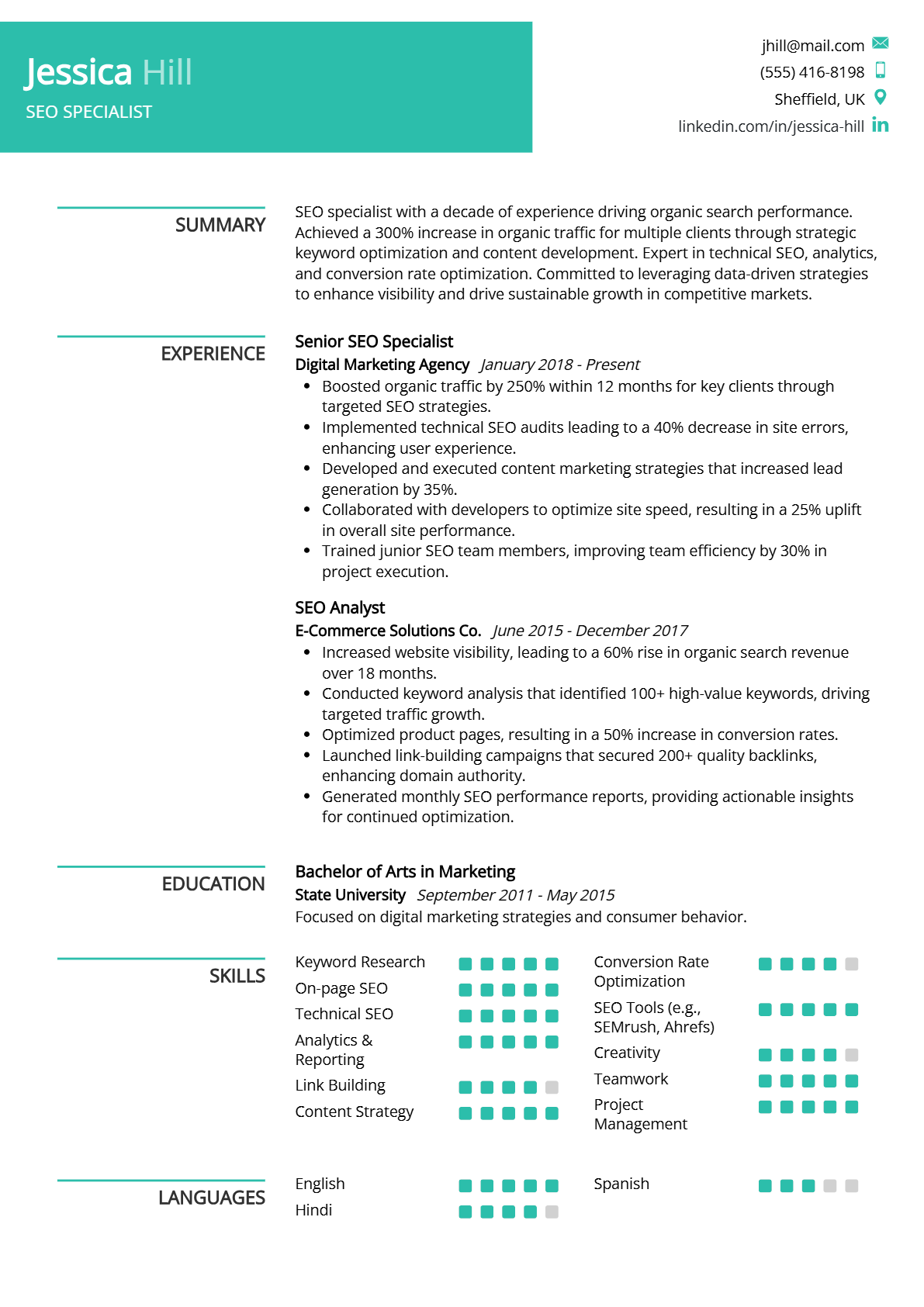 SEO Specialist Resume - Resume Sample