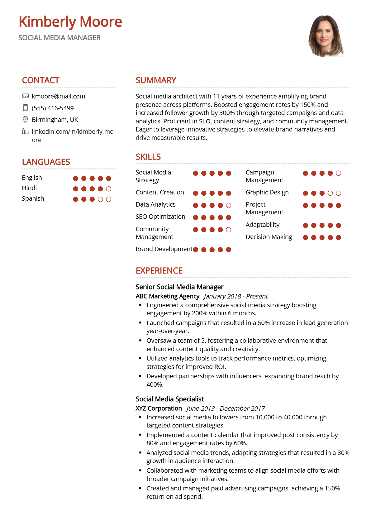 Social Media Manager Resume - Resume Sample