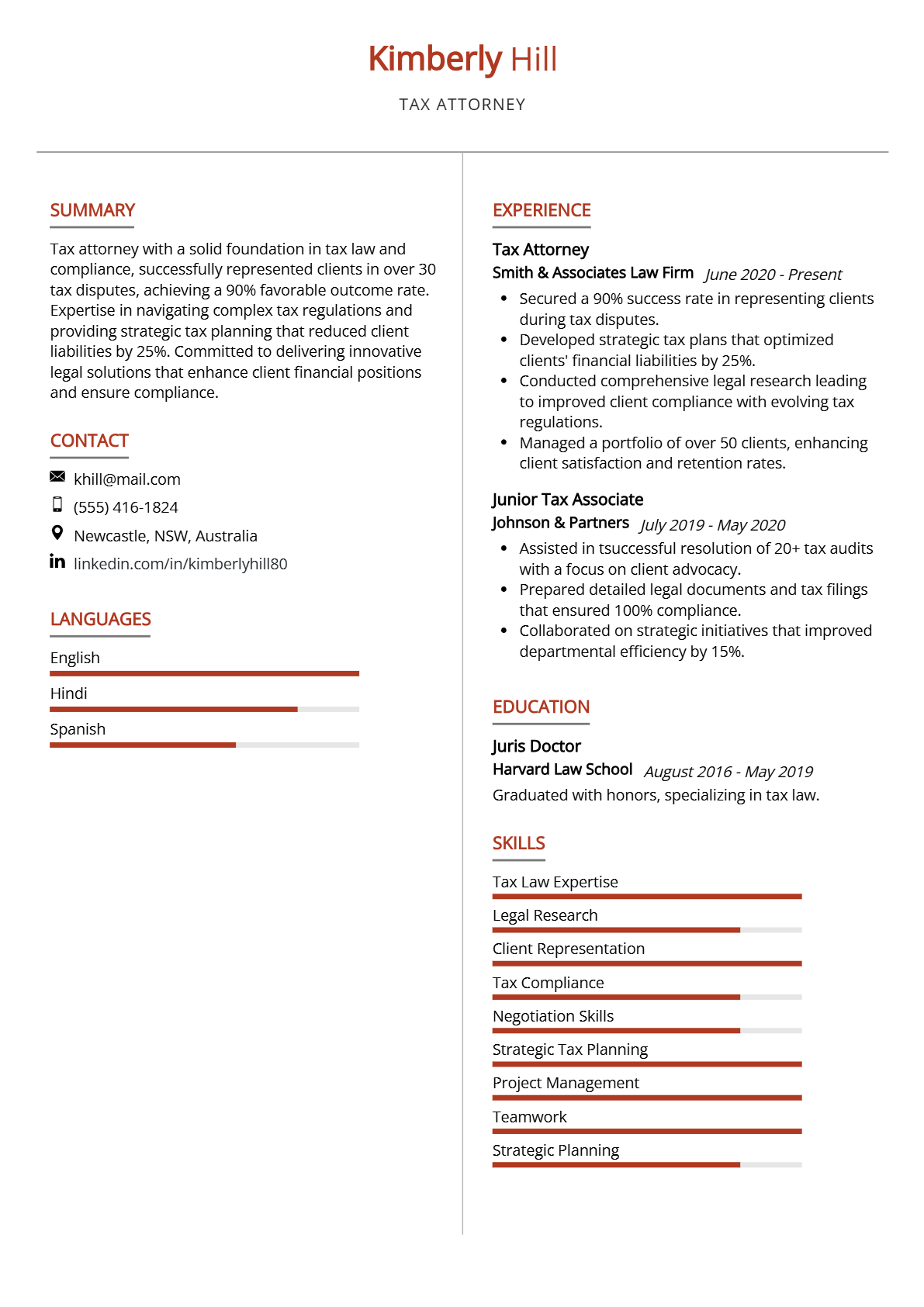Tax Attorney Resume - Resume Sample