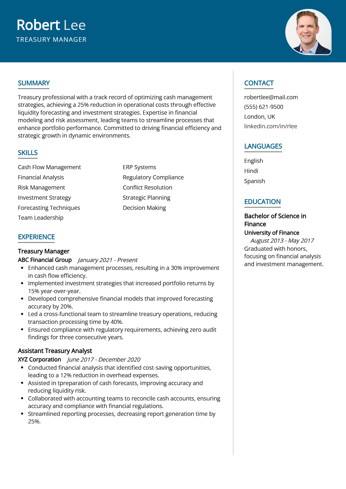 Treasury Manager Resume