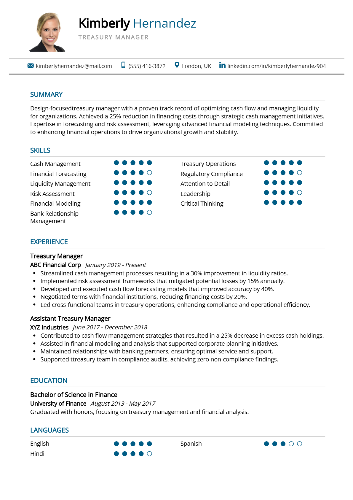 Treasury Manager Resume - Resume Sample