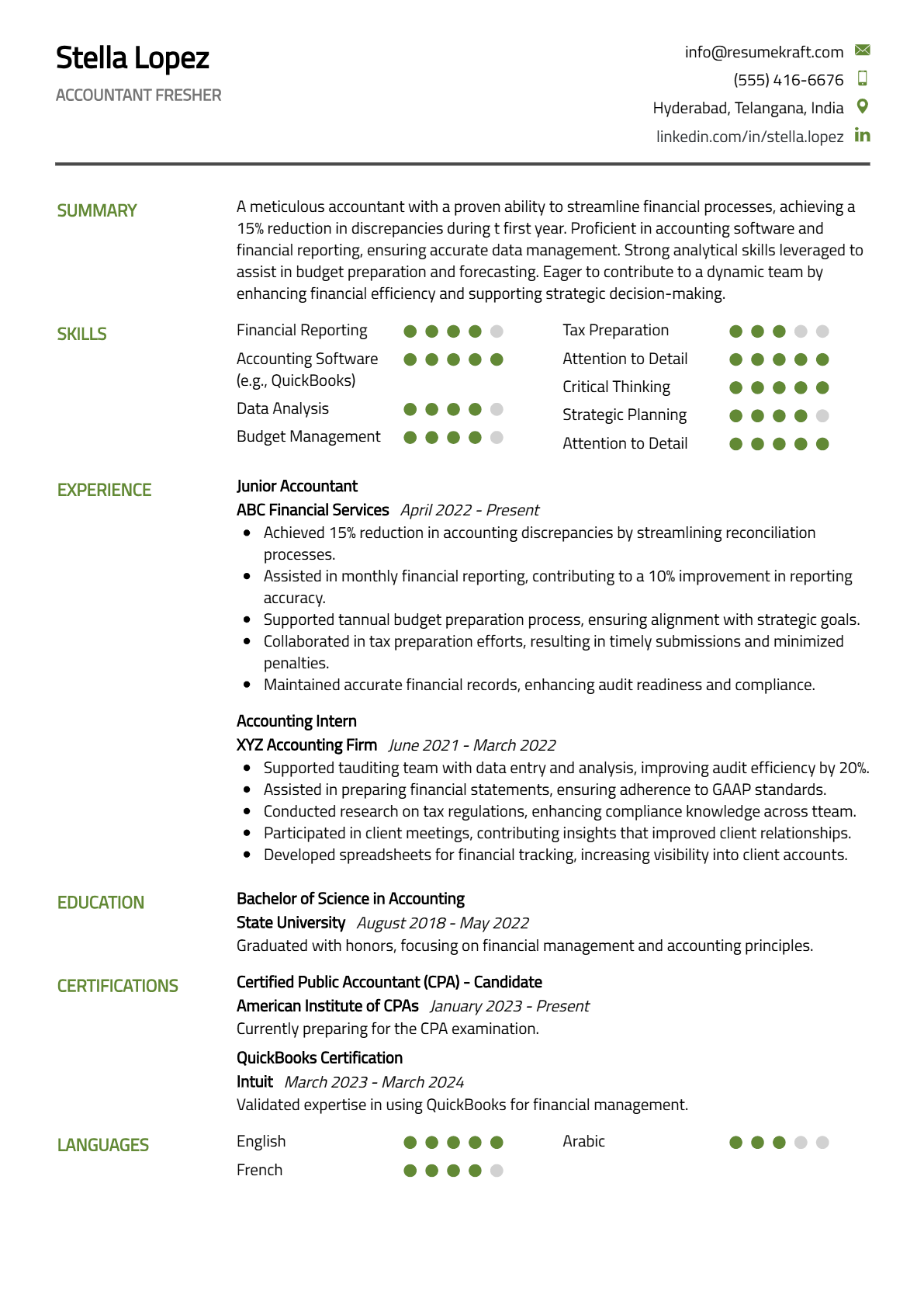 Accountant Fresher Resume - Resume Sample