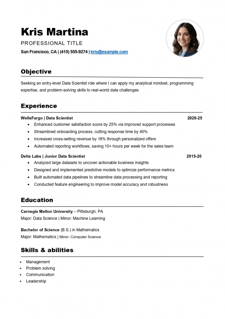 Sample CV with Photo