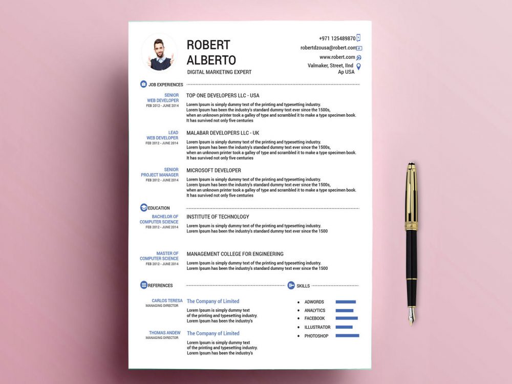 Classic Resume Template Free Download with Doc & PSD Formats in 2025