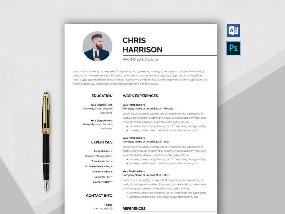 Free Professional Resume Template in Word & PSD Format in 2024