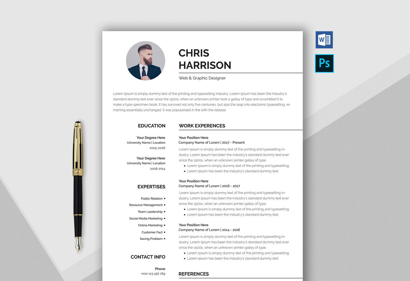 Free Professional Resume Template in Word & PSD Format in 2024