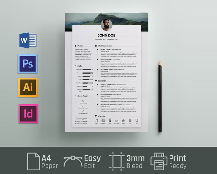 Free Resume Cv Template With Word Psd Format Resumekraft