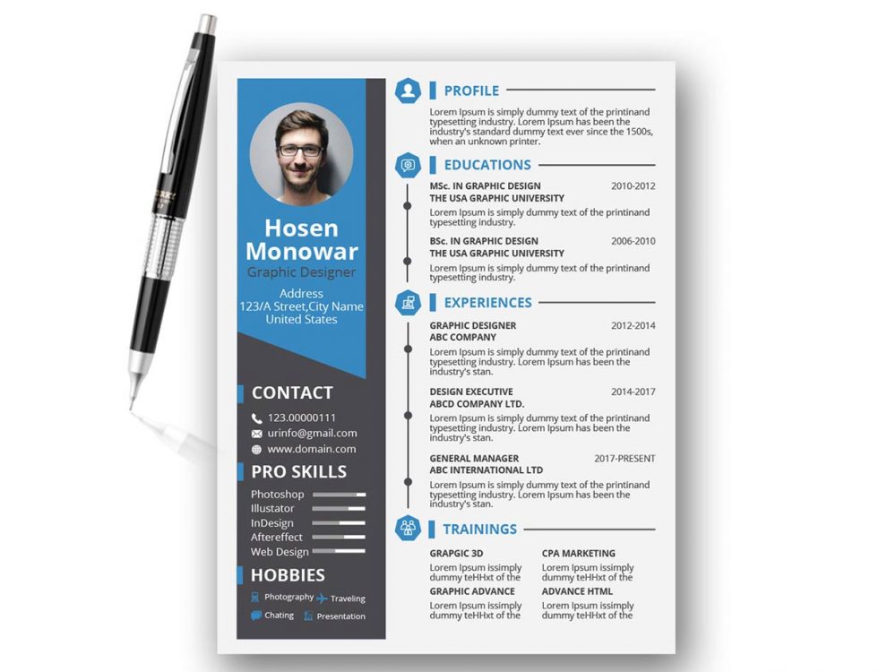 professional resume template psd free download