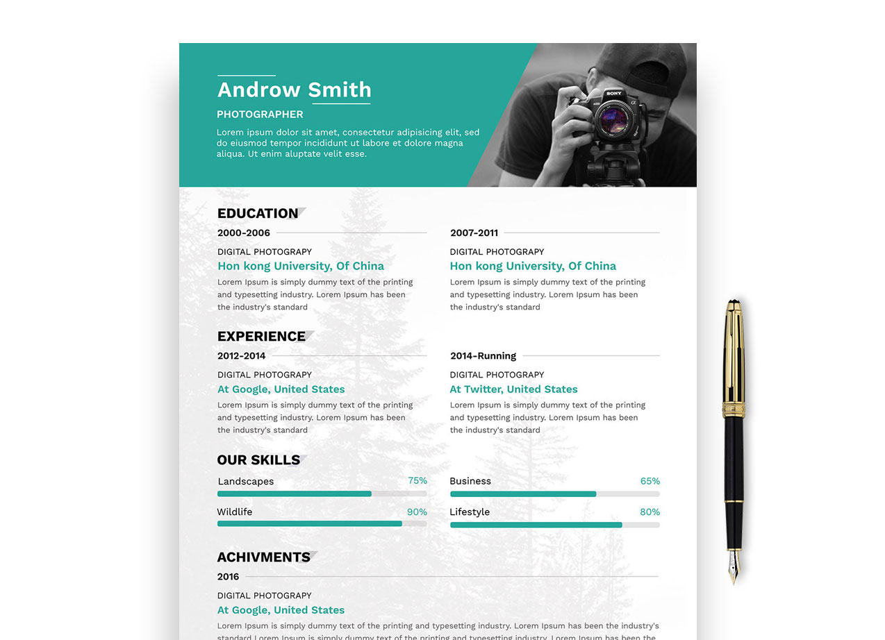 photographer resume template free download