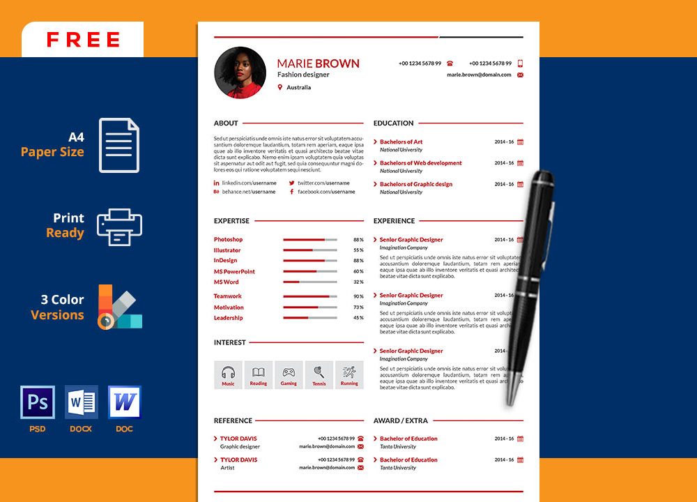 Free Portfolio Cv Resume Template In Word Resumekraft