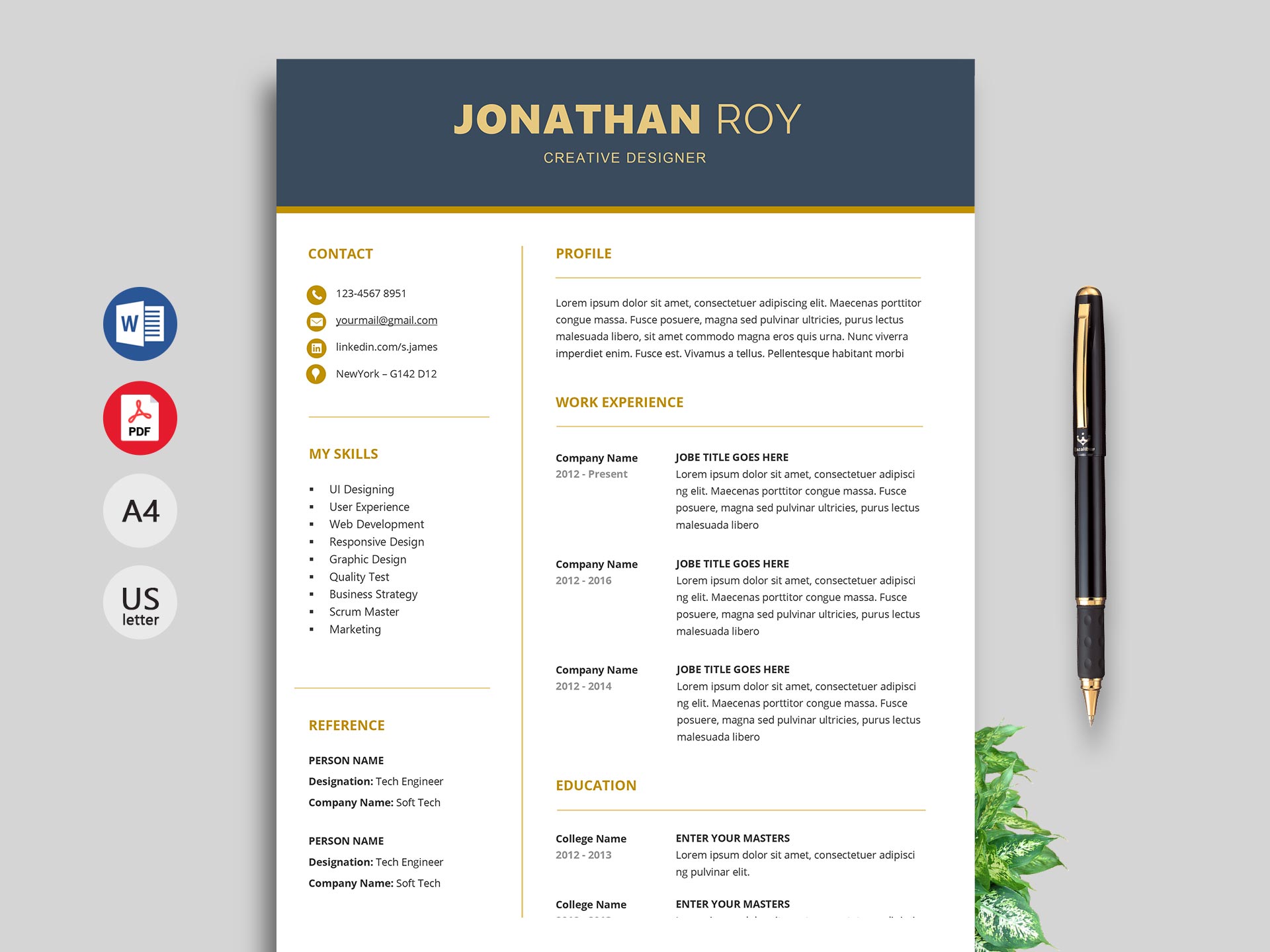  Download 26 View Downloadable One Page Resume Template Word Free Png Cdr